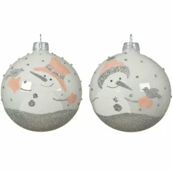 KAEMINGK Lot de 6 boules de Noël en verre (D80 mm) Federico Blanc Discount