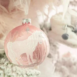 KAEMINGK Lot de 6 boules de Noël en verre Licorne Rose poudré Discount