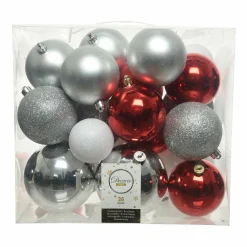 KAEMINGK Lot de 26 boules de Noël Lara Multi /Blanc/ Argent Rouge New