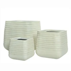 EMINZA Lot de 3 cache-pots d'extérieur carrés (H49-37-27 cm) Jamie Blanc Clearance