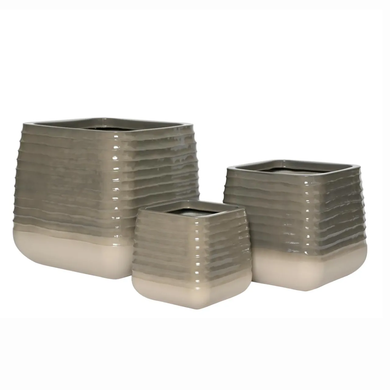 EMINZA Lot de 3 cache-pots d'extérieur carrés (H49-37-27 cm) Jamie Gris Clearance