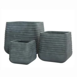 EMINZA Lot de 3 cache-pots d'extérieur carrés (H49-37-27 cm) Jamie Gris effet béton Gris ficelle Clearance