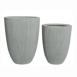 EMINZA Lot de 2 cache-pots d'extérieur (H57-48 cm) Lennox strié Gris clair Clearance
