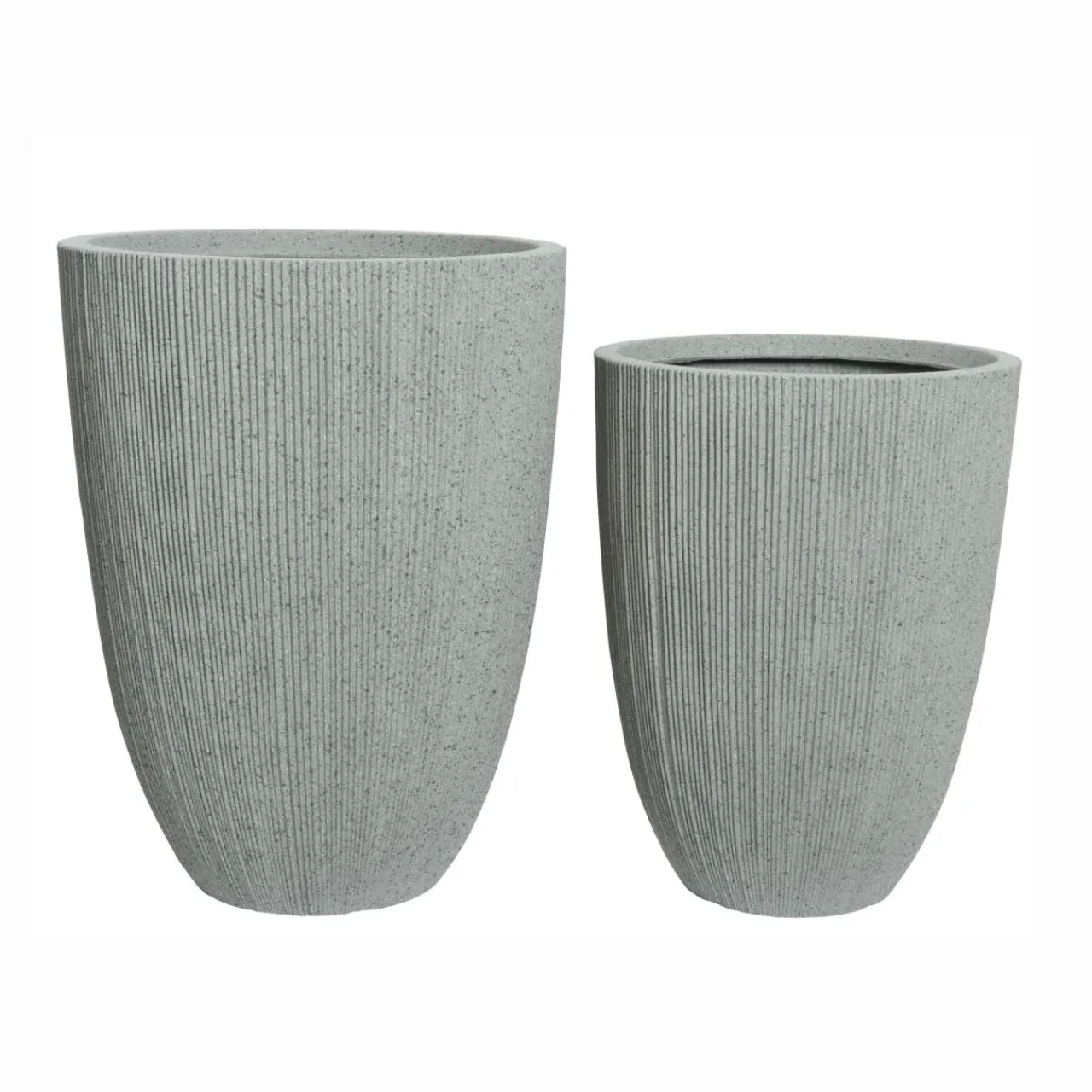 EMINZA Lot de 2 cache-pots d'extérieur (H57-48 cm) Lennox strié Gris clair Clearance