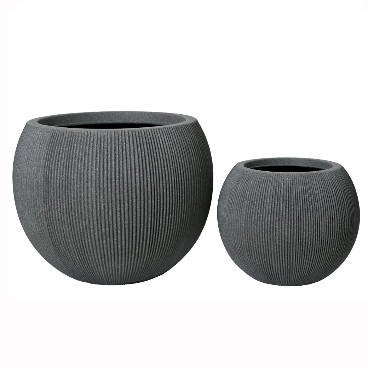 EMINZA Lot de 2 cache-pots d'extérieur ronds (H41-30 cm) Lennox strié Gris Anthracite