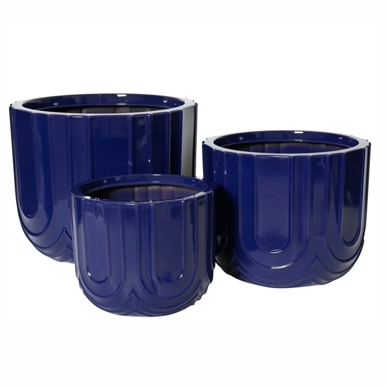EMINZA Lot de 3 cache-pots d'extérieur ronds (H36-30-24 cm) Milo Bleu roi Outlet