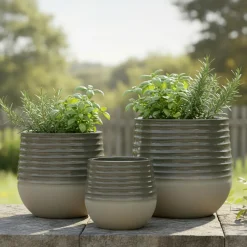 EMINZA Lot de 3 cache-pots d'extérieur ronds (H49-37-27 cm) Jamie Gris Outlet