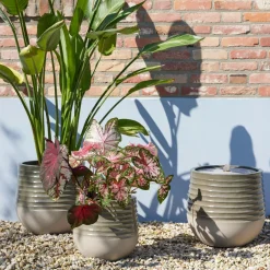 EMINZA Lot de 3 cache-pots d'extérieur ronds (H49-37-27 cm) Jamie Gris et Beige Best