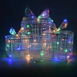 KOOPMAN Lot de 3 cadeaux lumineux 90 LED (H15 cm) Santa Multicolore Sale