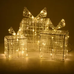 KOOPMAN Lot de 3 cadeaux lumineux 90 LED (H20 cm) Santa Blanc chaud Discount