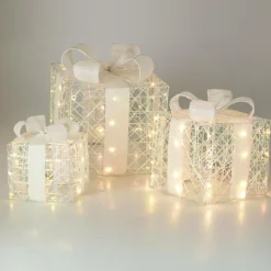 KOOPMAN Lot de 3 cadeaux lumineux à piles 90 LED (H20 cm) Lumière d'hiver Blanc chaud New