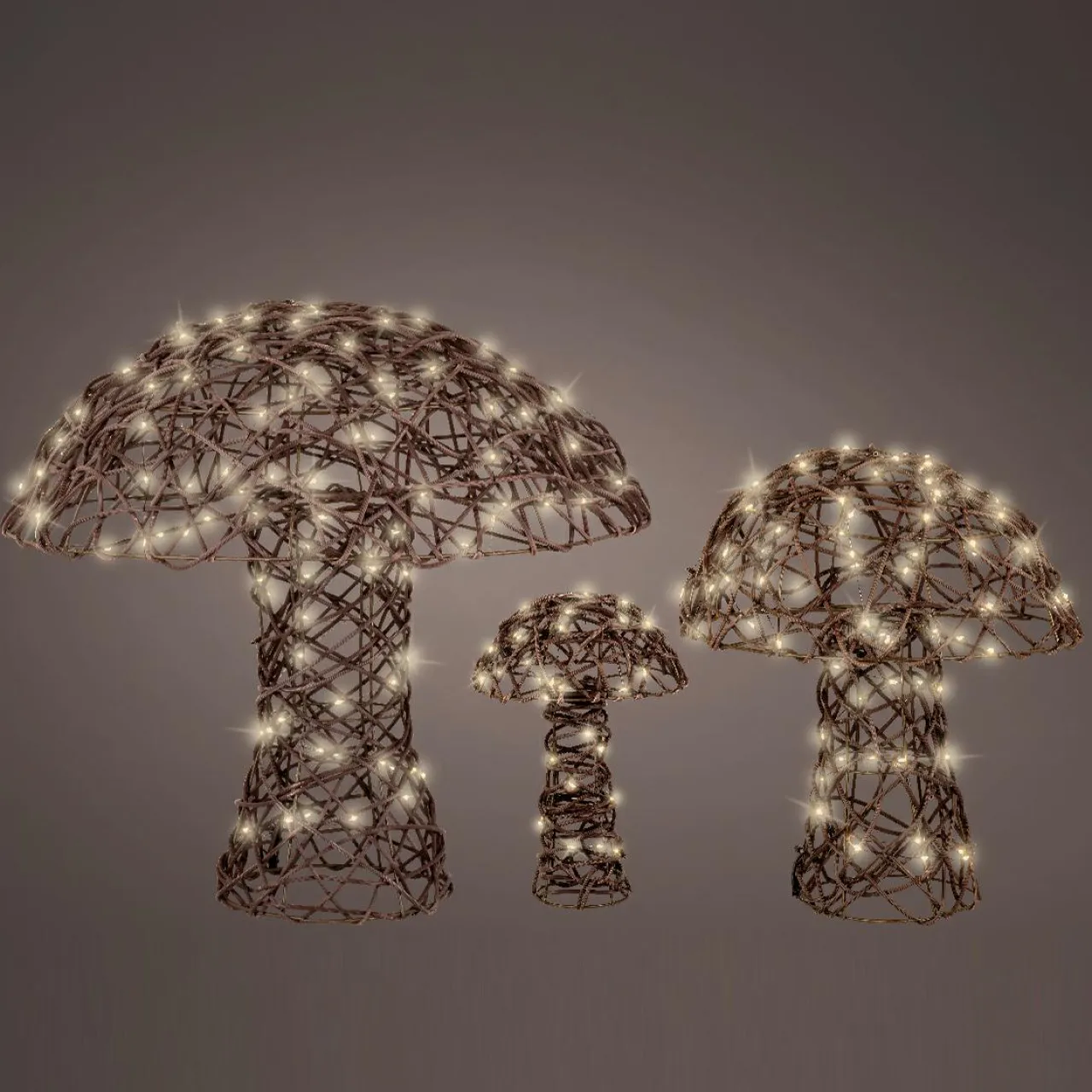 KAEMINGK Lot de 3 champignons lumineux 260 Micro LED (H45 cm) Résine tressée Brun/Blanc chaud Marron Online