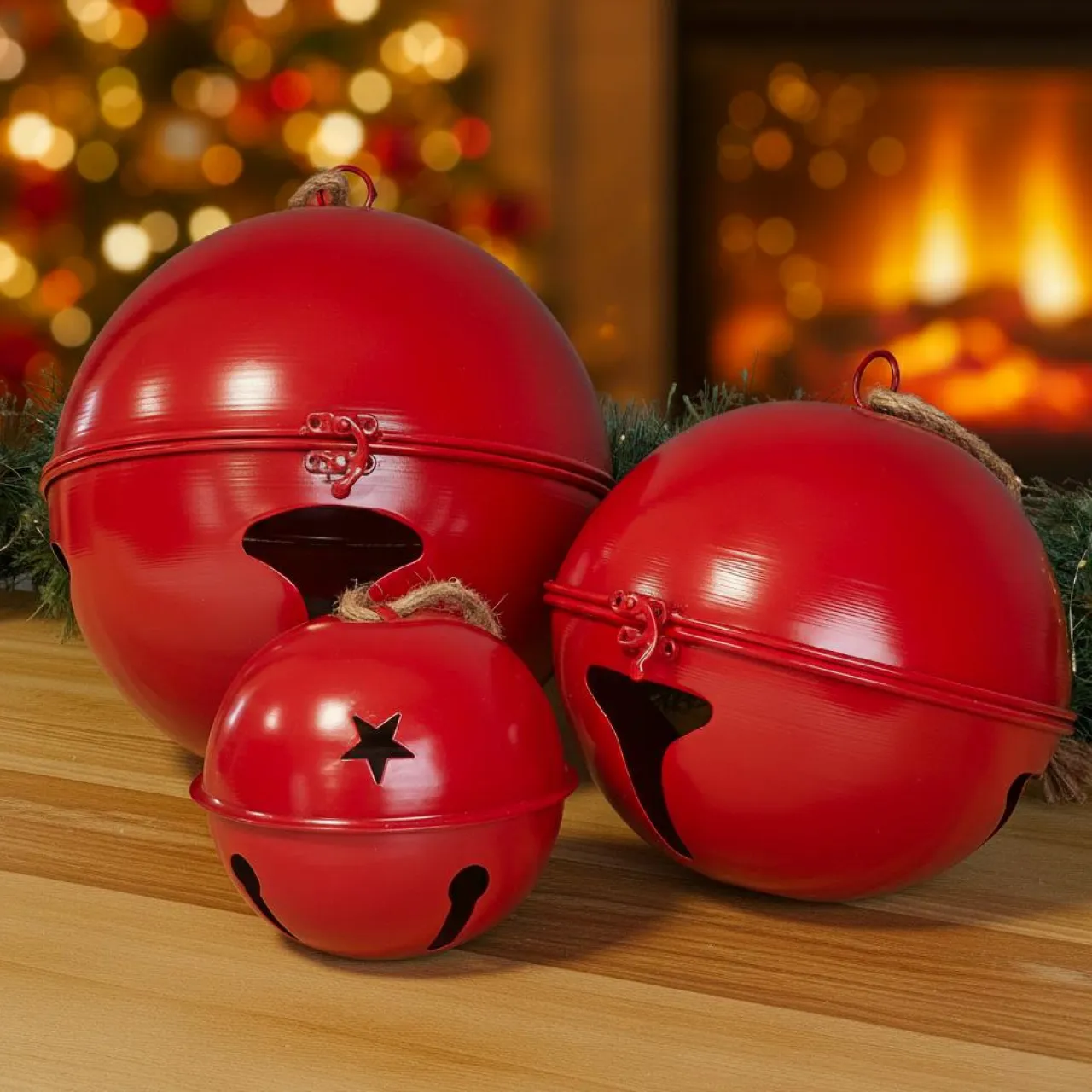 KAEMINGK Lot de 3 Cloches métal à suspendre (D24-20-14 cm) Grisons Rouge
