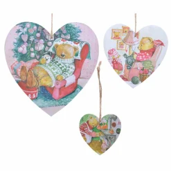 KAEMINGK Lot de 3 coeurs de Noël à suspendre (H18 cm) Petit ourson Multicolore Hot