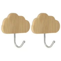 TENDANCE Lot de 2 crochets adhésifs 3M bambou (H6 cm) Nuage Naturel