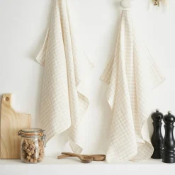 EMINZA Lot de 2 essuie-main gaze de coton (50 x 70 cm) Gaïa vichy Beige