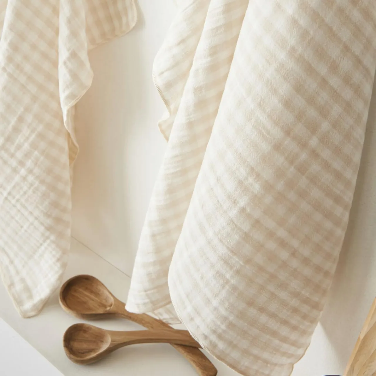 EMINZA Lot de 2 essuie-main gaze de coton (50 x 70 cm) Gaïa vichy Beige