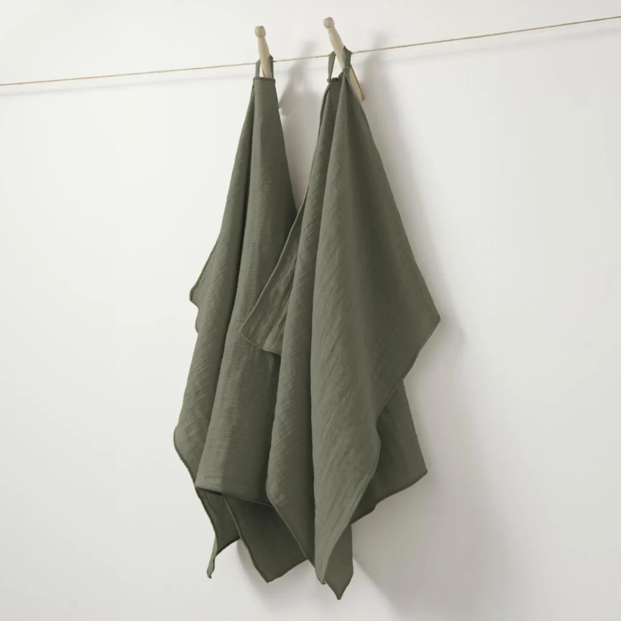 EMINZA Lot de 2 essuie-mains gaze de coton (70 cm) Gaïa Vert romarin Online