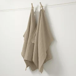 EMINZA Lot de 2 essuie-mains gaze de coton (50 x 70 cm) Gaïa Ficelle