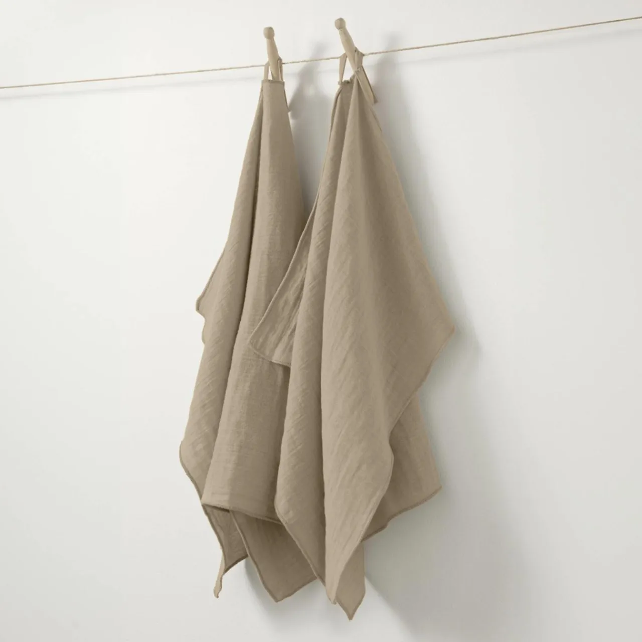 EMINZA Lot de 2 essuie-mains gaze de coton (50 x 70 cm) Gaïa Ficelle
