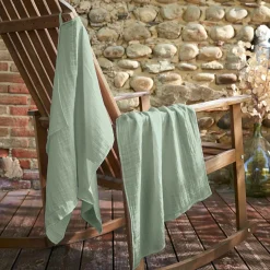 EMINZA Lot de 2 essuie-mains gaze de coton (70 cm) Gaïa Vert Eucalyptus Sale