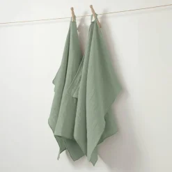 EMINZA Lot de 2 essuie-mains gaze de coton (70 cm) Gaïa Vert Eucalyptus Sale