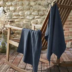 EMINZA Lot de 2 essuie-mains gaze de coton (70 cm) Gaïa Bleu nuit