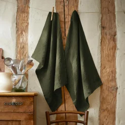 EMINZA Lot de 2 essuie-mains lin lavé (50 x 70 cm) Louise Vert romarin Outlet