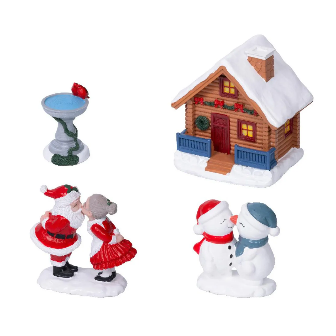 KAEMINGK Lot de 4 figurines pour village (H10 cm) Les Amoureux de Noël et maison Multicolore Outlet