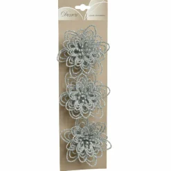 KAEMINGK Lot de 3 fleurs sur clip (D11 cm) Floralia Argent Outlet
