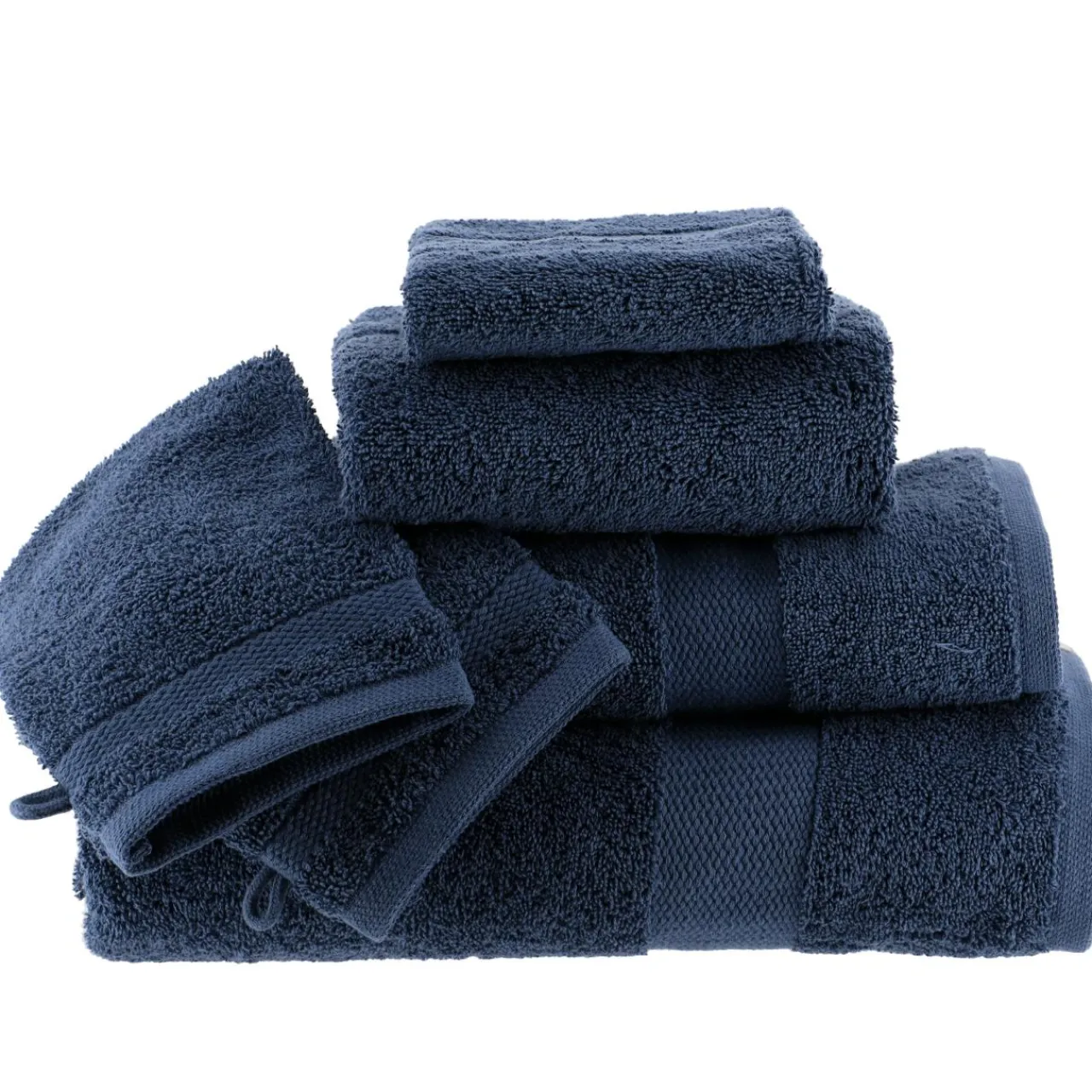 TENDANCE Lot de 2 gants de toilette coton (15 x 21 cm) Timeless Bleu marine Discount