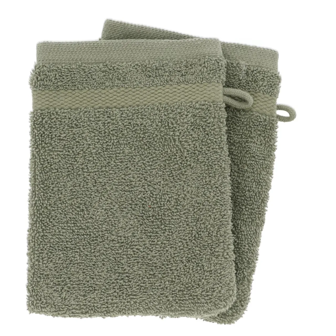 TENDANCE Lot de 2 gants de toilette coton (15 x 21 cm) Timeless Vert kaki Best
