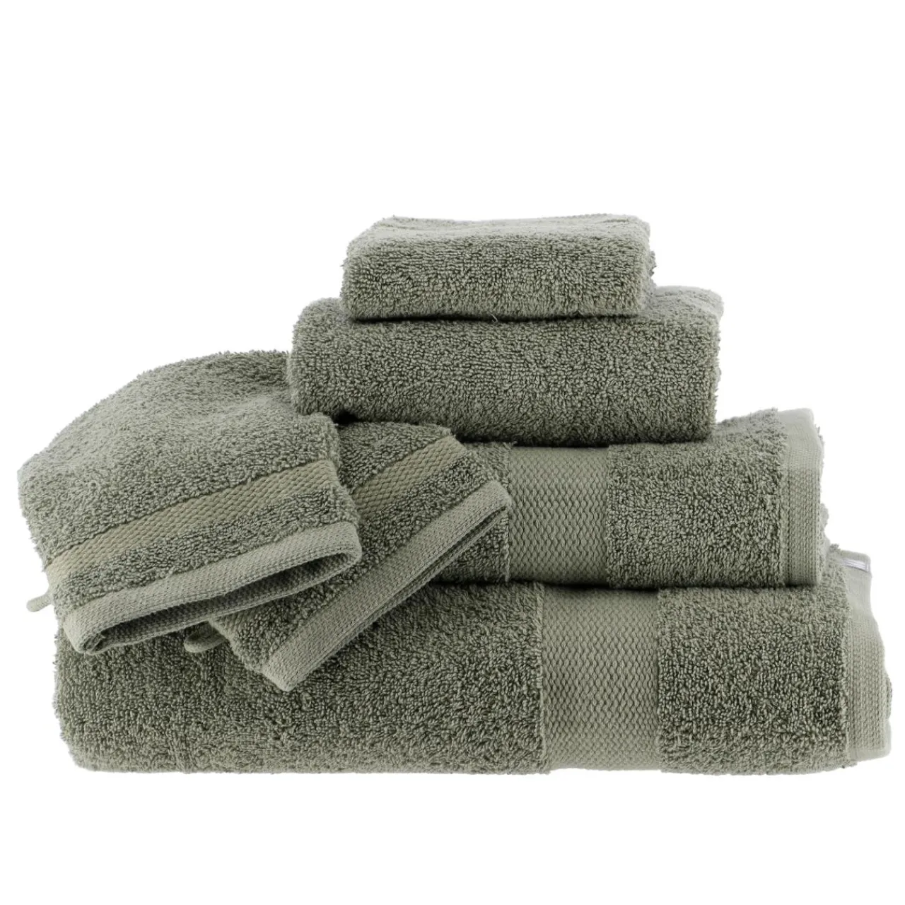 TENDANCE Lot de 2 gants de toilette coton (15 x 21 cm) Timeless Vert kaki Best