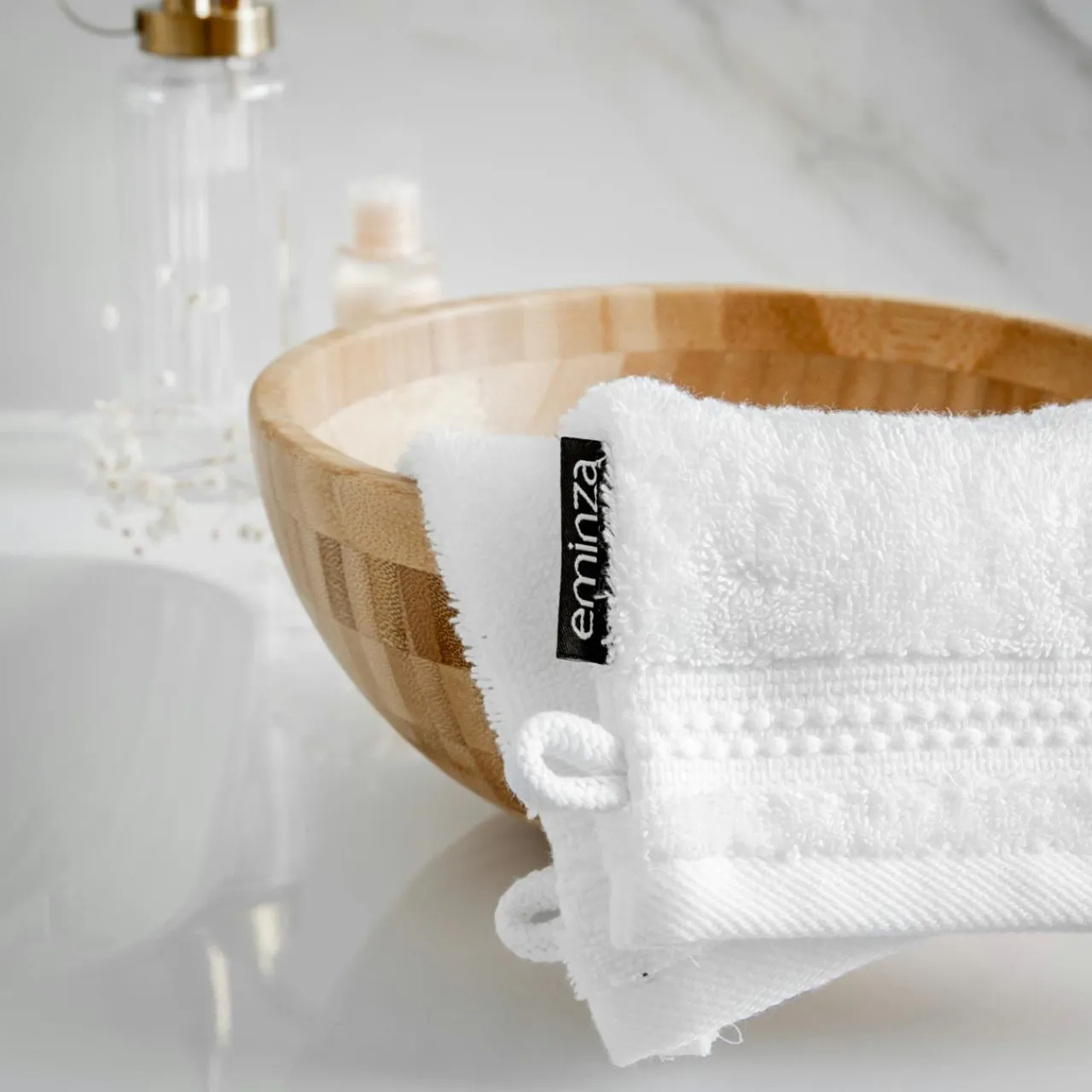 EMINZA Lot de 2 gants de toilette coton bio (15 x 21 cm) Méline chantilly Blanc Best
