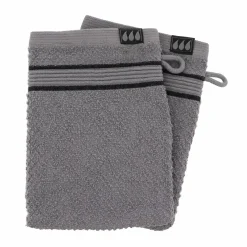 TENDANCE Lot de 2 gants de toilette coton (15 x 21 cm) Black Line Joia / noir Gris New