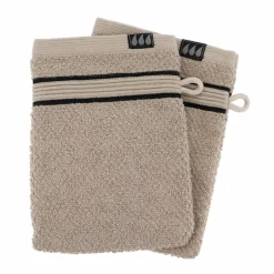 TENDANCE Lot de 2 gants de toilette coton (15 x 21 cm) Black Line Joia / noir Gris ficelle