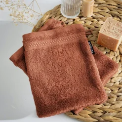 EMINZA Lot de 2 gants de toilette coton bio (15 x 21 cm) Méline Terracotta