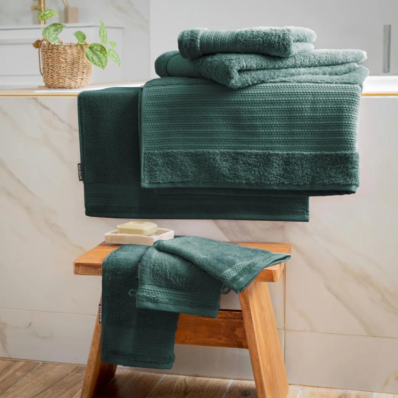 EMINZA Lot de 2 gants de toilette coton bio (15 x 21 cm) Méline Vert émeraude Online
