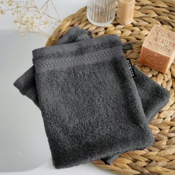 EMINZA Lot de 2 gants de toilette coton bio (15 x 21 cm) Méline Gris orage Gris foncé Clearance
