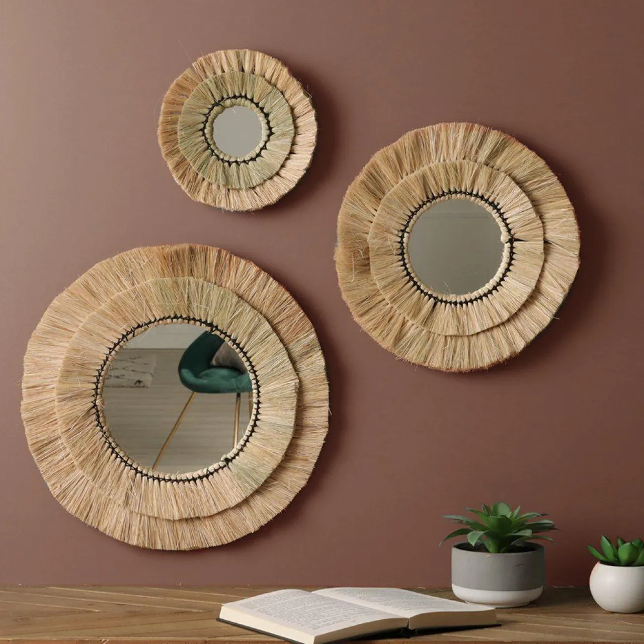 ATMOSPHERA Lot de 3 miroirs (D20-30-40 cm) Alba Naturel Hot