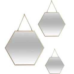 ATMOSPHERA Lot de 3 miroirs en métal (H26 cm) Hexagonal Or Best