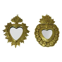 OSTARIA Lot de 2 miroirs métalisés Ex-Voto (H18 cm) Cœur Or