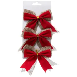 Feeric Lights & Christmas Lot de 3 nœuds (H12 cm) Jute Rouge