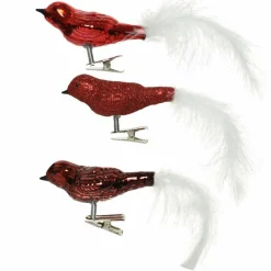 KAEMINGK Lot de 3 oiseaux en verre (H8 cm) Christmas Bird Rouge Discount