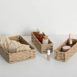 5 Five Simply Smart Lot de 3 paniers de rangement tressés bas (27 x 20 cm) Garlic Beige New