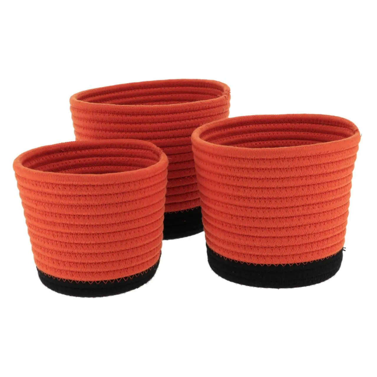 TENDANCE Lot de 3 paniers (H16 cm) Black Line Terre de sienne/Noir Rouge brun Discount
