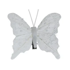 KAEMINGK Lot de 4 Papillons sur pince (H8 cm) Éclats et perles d'hiver Blanc New