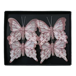 KAEMINGK Lot de 4 Papillons sur pince (H8 cm) Éclats et perles poudré Rose Online