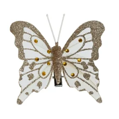 KAEMINGK Lot de 4 Papillons sur pince (H8 cm) Éclats et perles Dés Or Discount