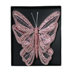KAEMINGK Lot de 2 Papillons sur pince (H14 cm) Rêverie poudré Rose Hot